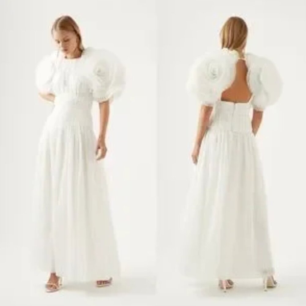 Aje Sculptura Expressive Pleated Organza Maxi Dress White Bridal NEW with tag